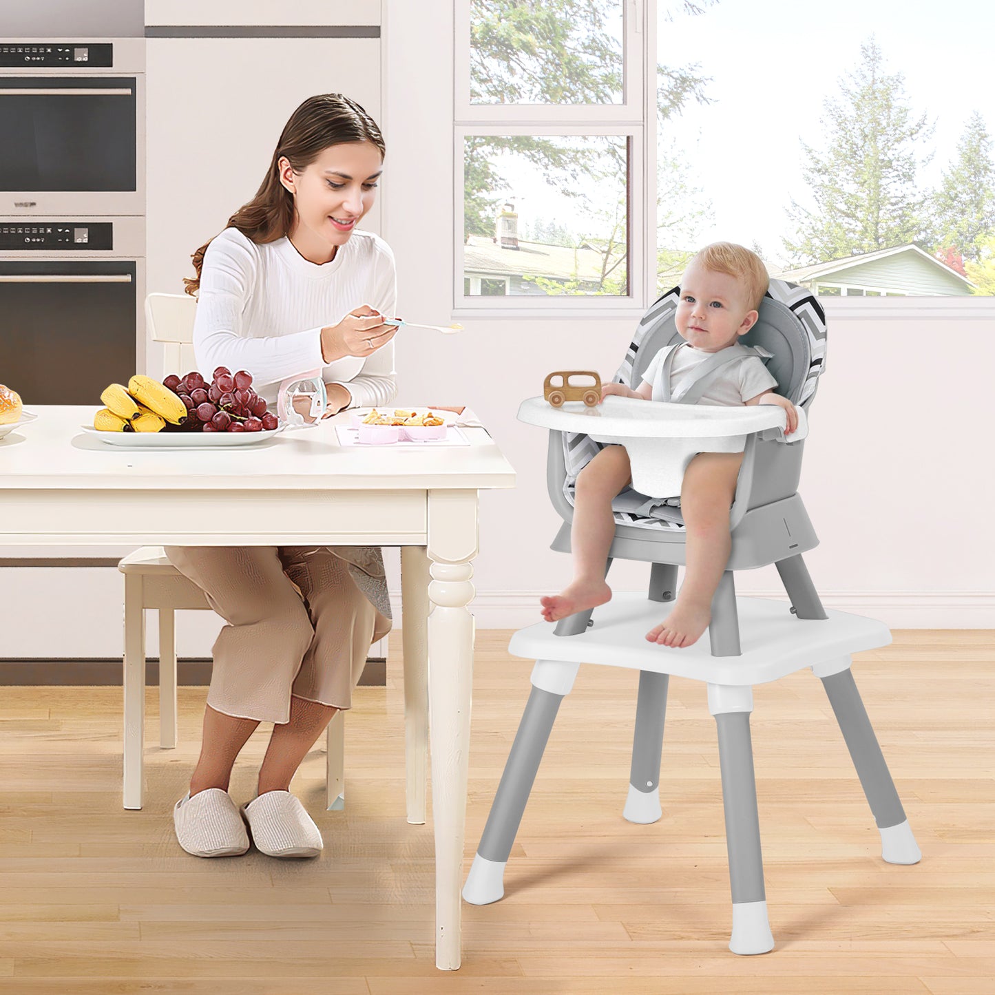 8 in 1 Baby High Chair, Toddler Dining Booster Seat for Eating, Chevron