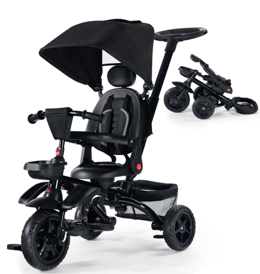 LINLUX 7 in 1 Toddler Trike, Toddler Ride-on Bicycles, Folding Kids Tricycle Bike, Black