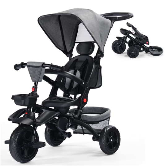 LINLUX 7 in 1 Toddler Trike, Toddler Ride-on Bicycles, Folding Kids Tricycle Bike, Gray