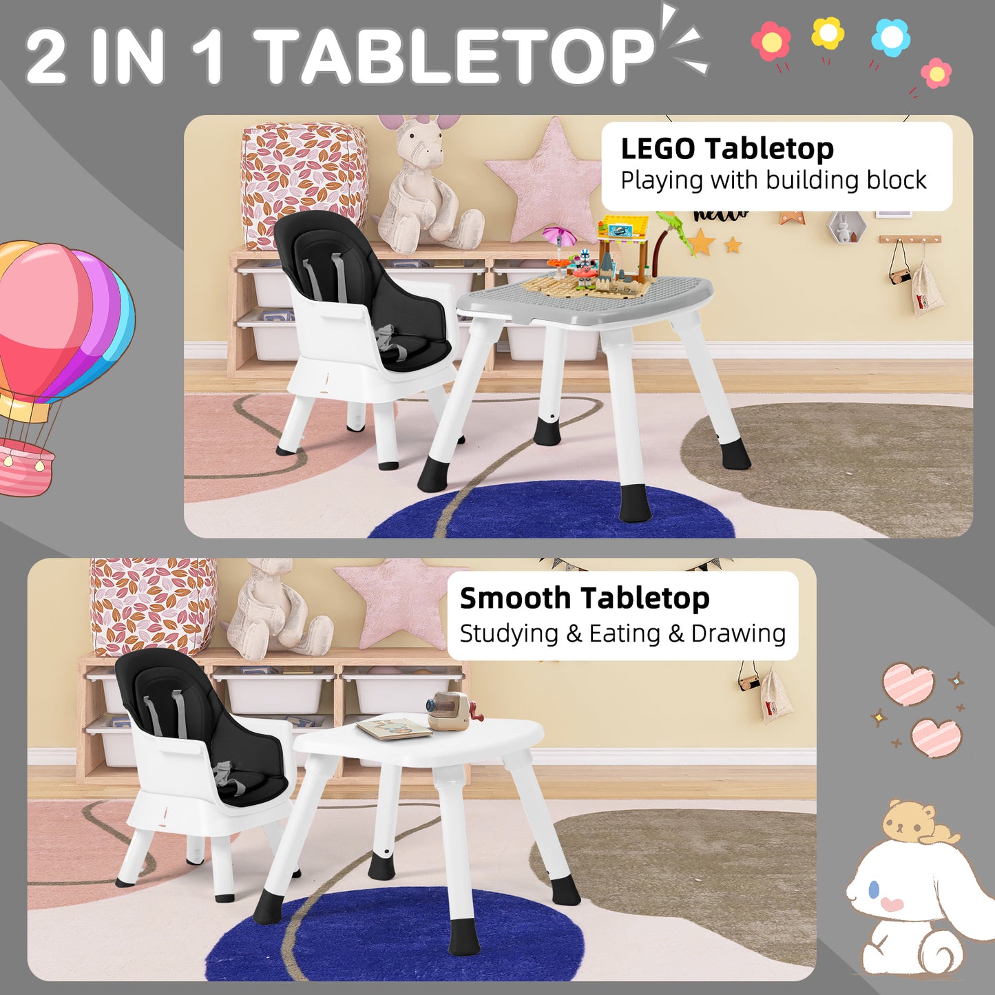 8 in 1 Baby High Chair, Toddler Dining Booster Seat for Eating, White
