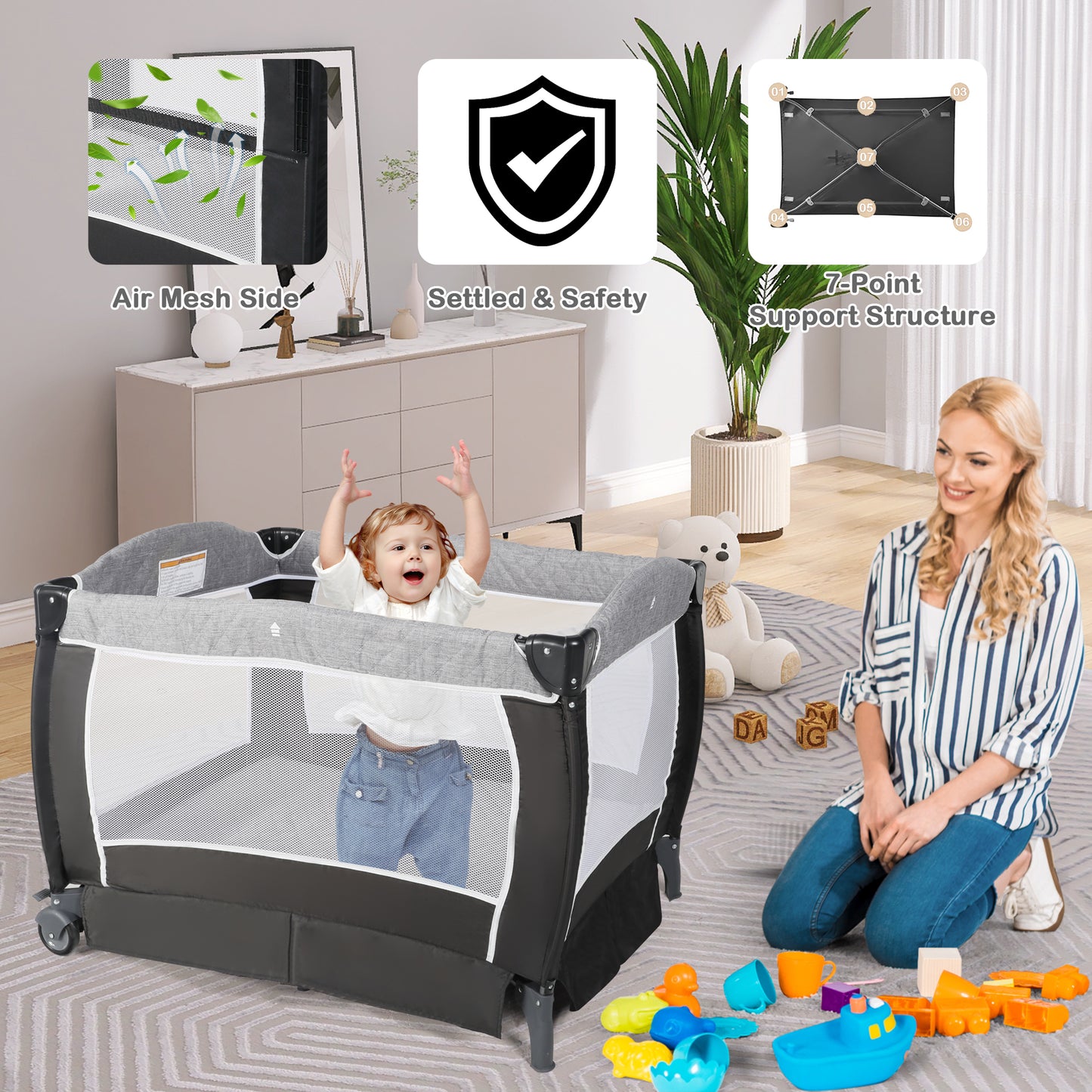 Unisex Nursery Center, Foldable Baby Playard with Changing Table for Newborn